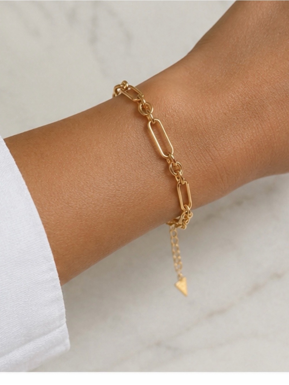 Gold Paperclip Link Bracelet with Adjustable Chain - Women Jewelry